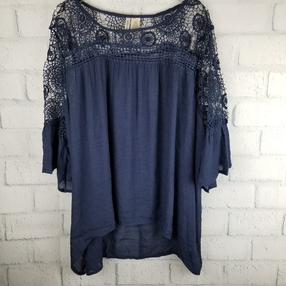 Forgotten Grace Tops - NWOT. Forgotten Grace Plus Crochet Bell Sleeve Top